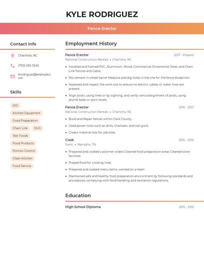 Fence Erector Resume