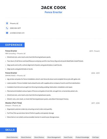 Fence Erector Resume