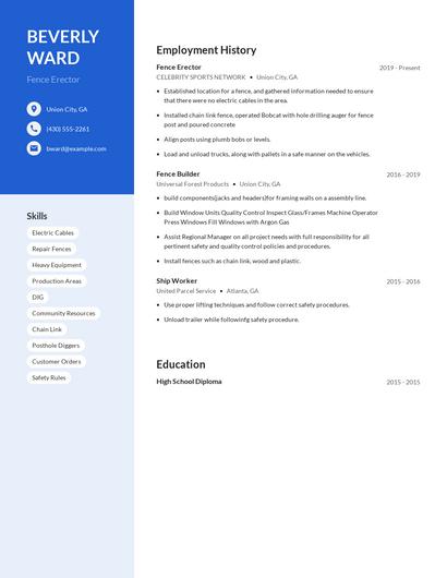 Fence Erector Resume