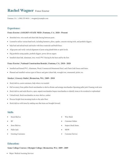 Fence Erector Resume