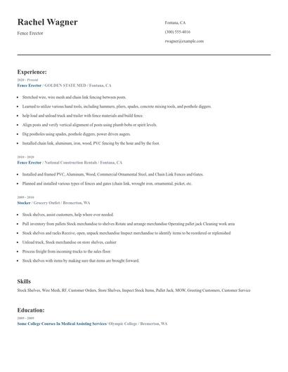 Fence Erector Resume