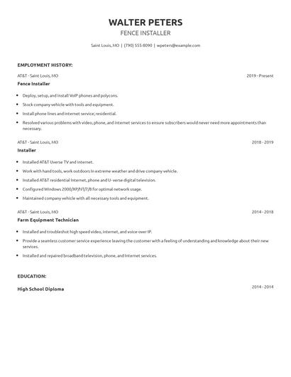 Fence Installer Resume