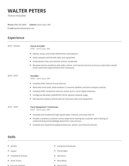 Fence Installer Resume