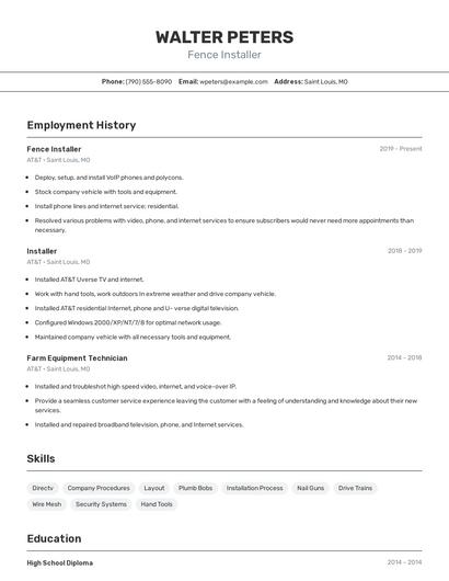 Fence Installer Resume