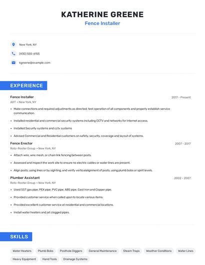 Fence Installer Resume