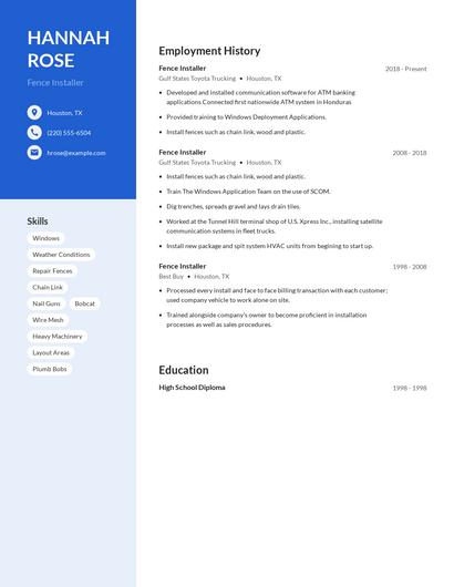 Fence Installer Resume