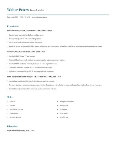 Fence Installer Resume