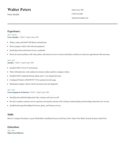 Fence Installer Resume