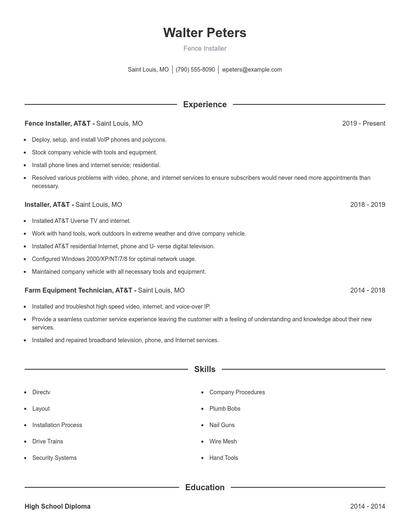 Fence Installer Resume