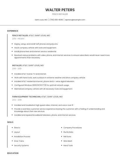 Fence Installer Resume
