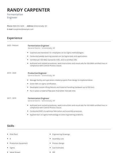 Fermentation Engineer Resume