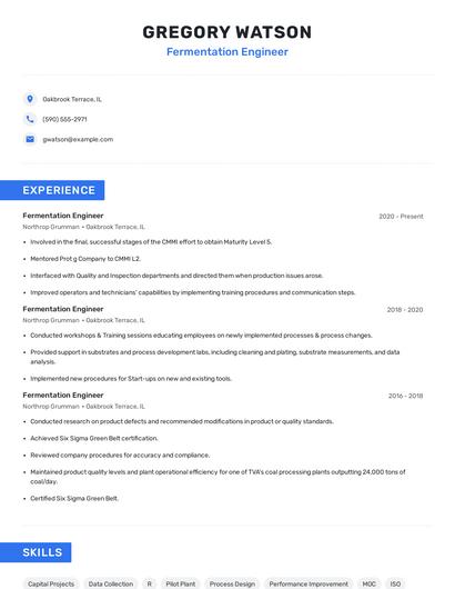 Fermentation Engineer Resume