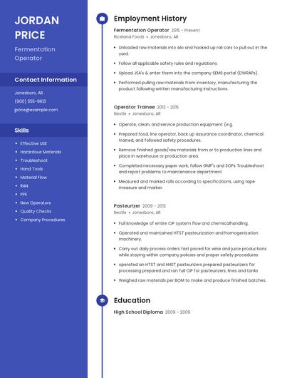 Fermentation Operator Resume