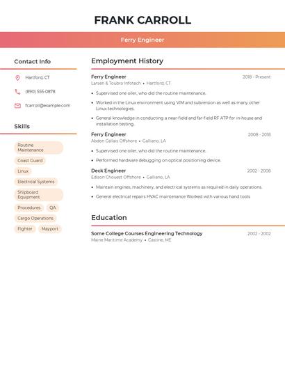 Ferry Engineer Resume