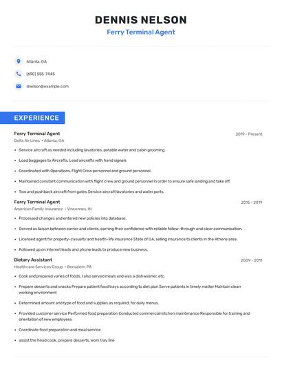 Ferry Terminal Agent Resume