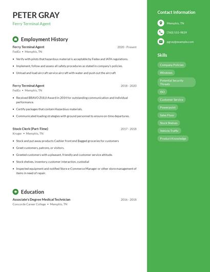 Ferry Terminal Agent Resume