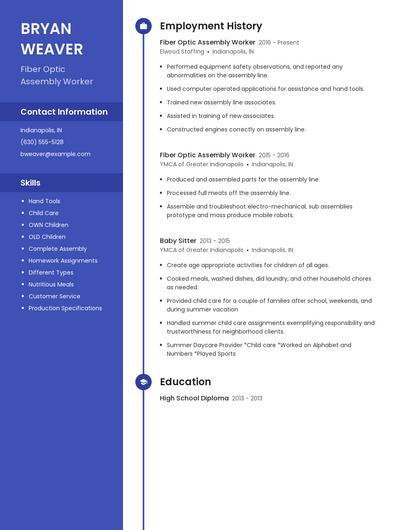 Fiber Optic Assembly Worker Resume
