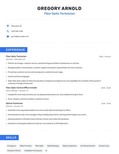 Fiber Optic Technician Resume