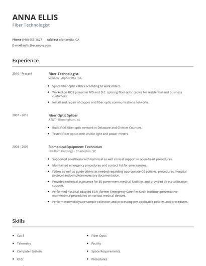 Fiber Technologist Resume