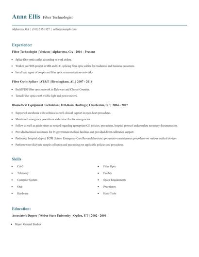 Fiber Technologist Resume