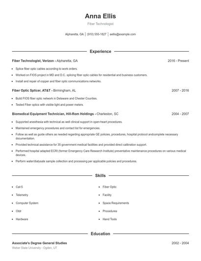 Fiber Technologist Resume