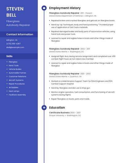 Fiberglass Autobody Repairer Resume
