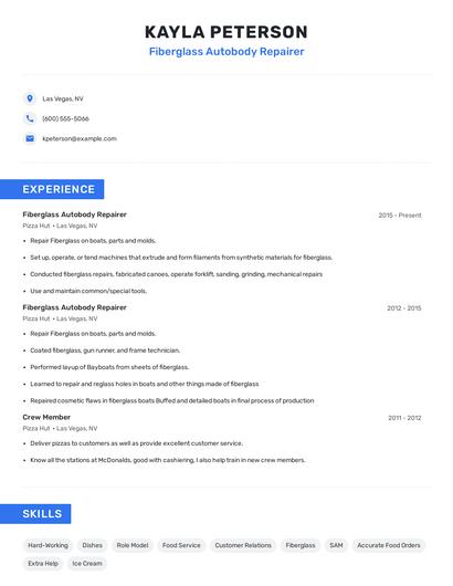 Fiberglass Autobody Repairer Resume
