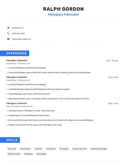 Fiberglass Fabricator Resume