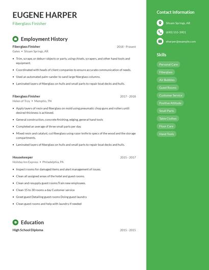 Fiberglass Finisher Resume