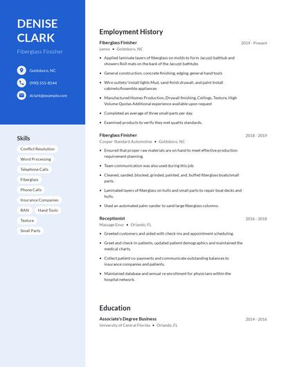 Fiberglass Finisher Resume