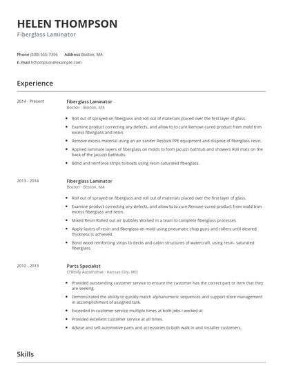 Fiberglass Laminator Resume