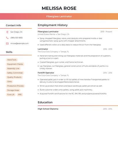 Fiberglass Laminator Resume