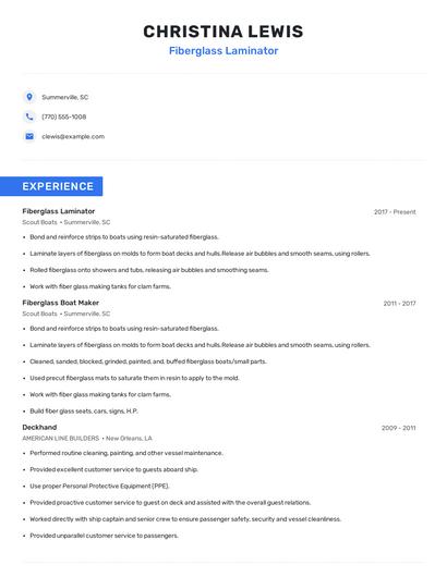 Fiberglass Laminator Resume