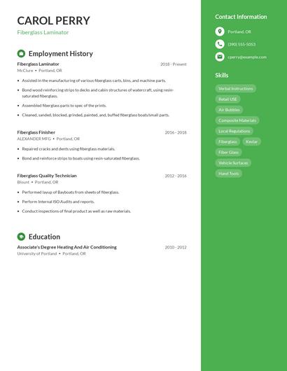 Fiberglass Laminator Resume