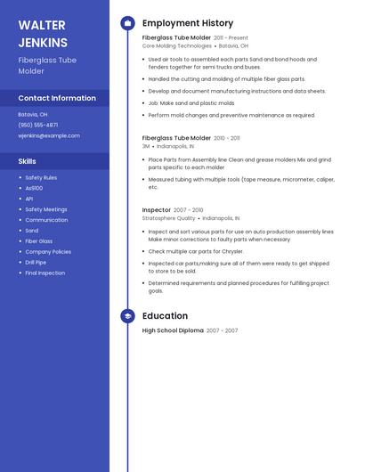 Fiberglass Tube Molder Resume