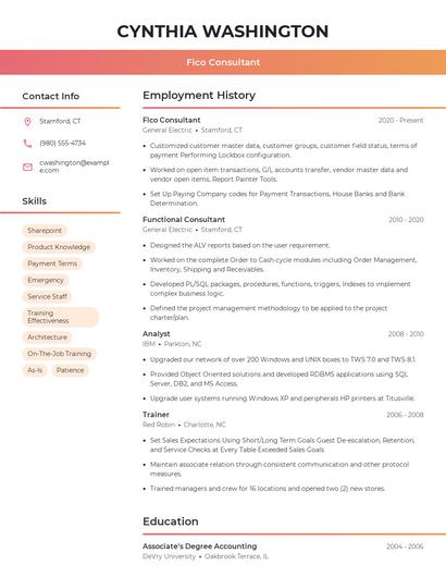 Fico Consultant Resume