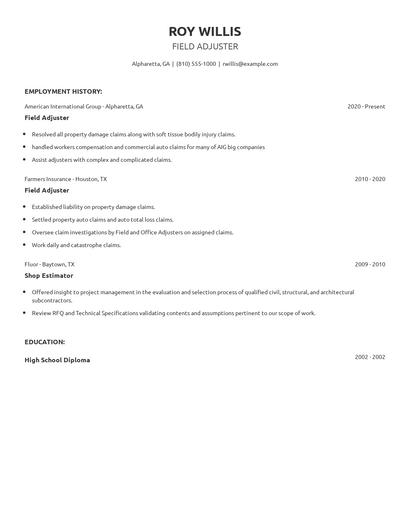 Field Adjuster Resume