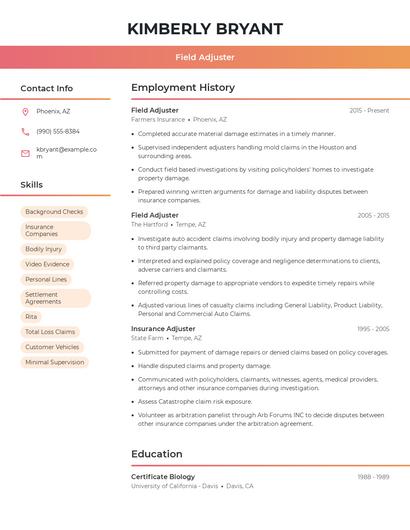 Field Adjuster Resume