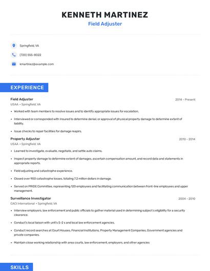 Field Adjuster Resume