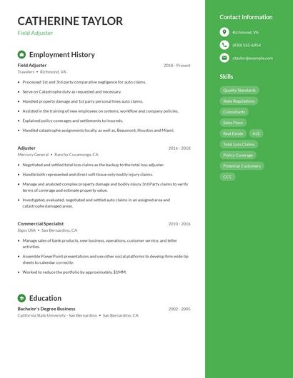 Field Adjuster Resume