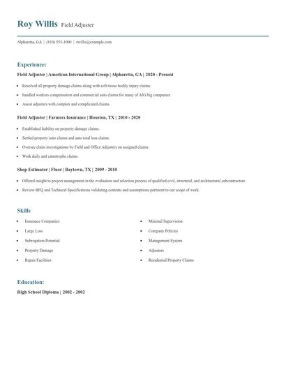 Field Adjuster Resume