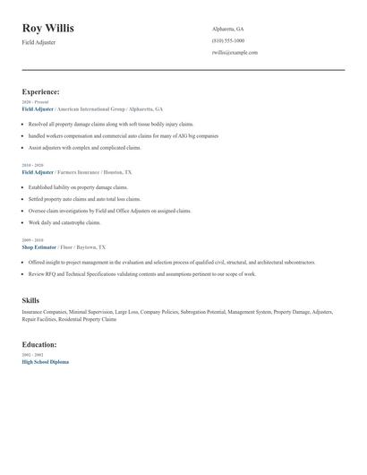 Field Adjuster Resume