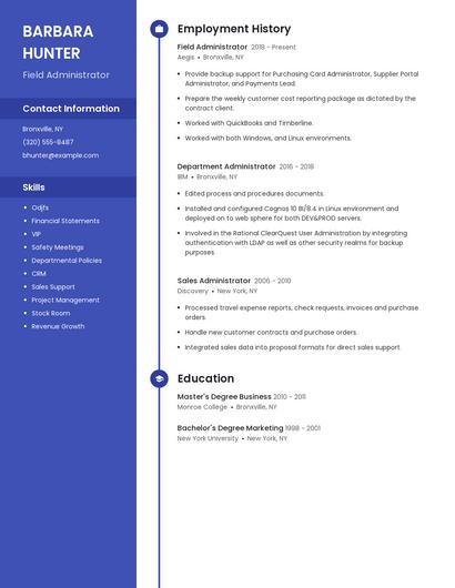 Field Administrator Resume