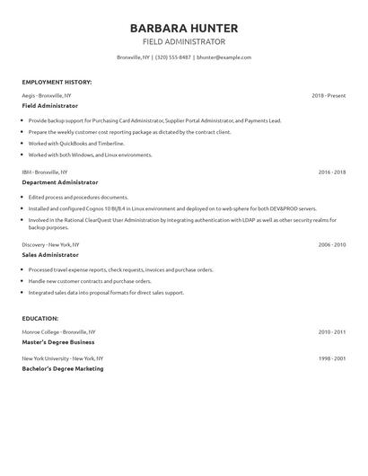 Field Administrator Resume