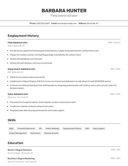 Field Administrator Resume