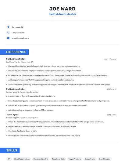 Field Administrator Resume