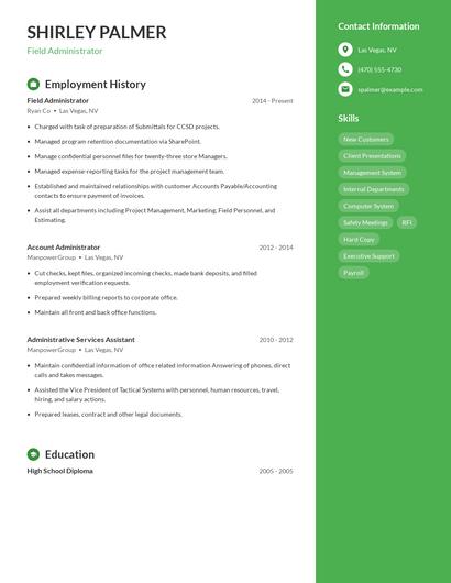 Field Administrator Resume