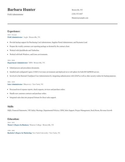 Field Administrator Resume
