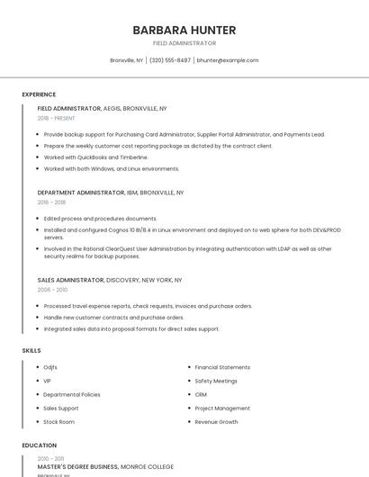 Field Administrator Resume