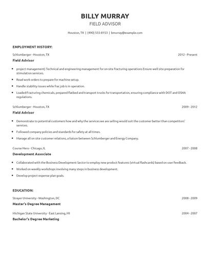 Field Advisor Resume